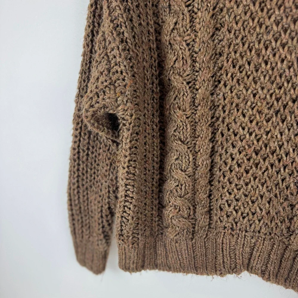 Universal Thread Chunky Brown Cable Knit Mock Neck‎ Sweater Size M Fisherman